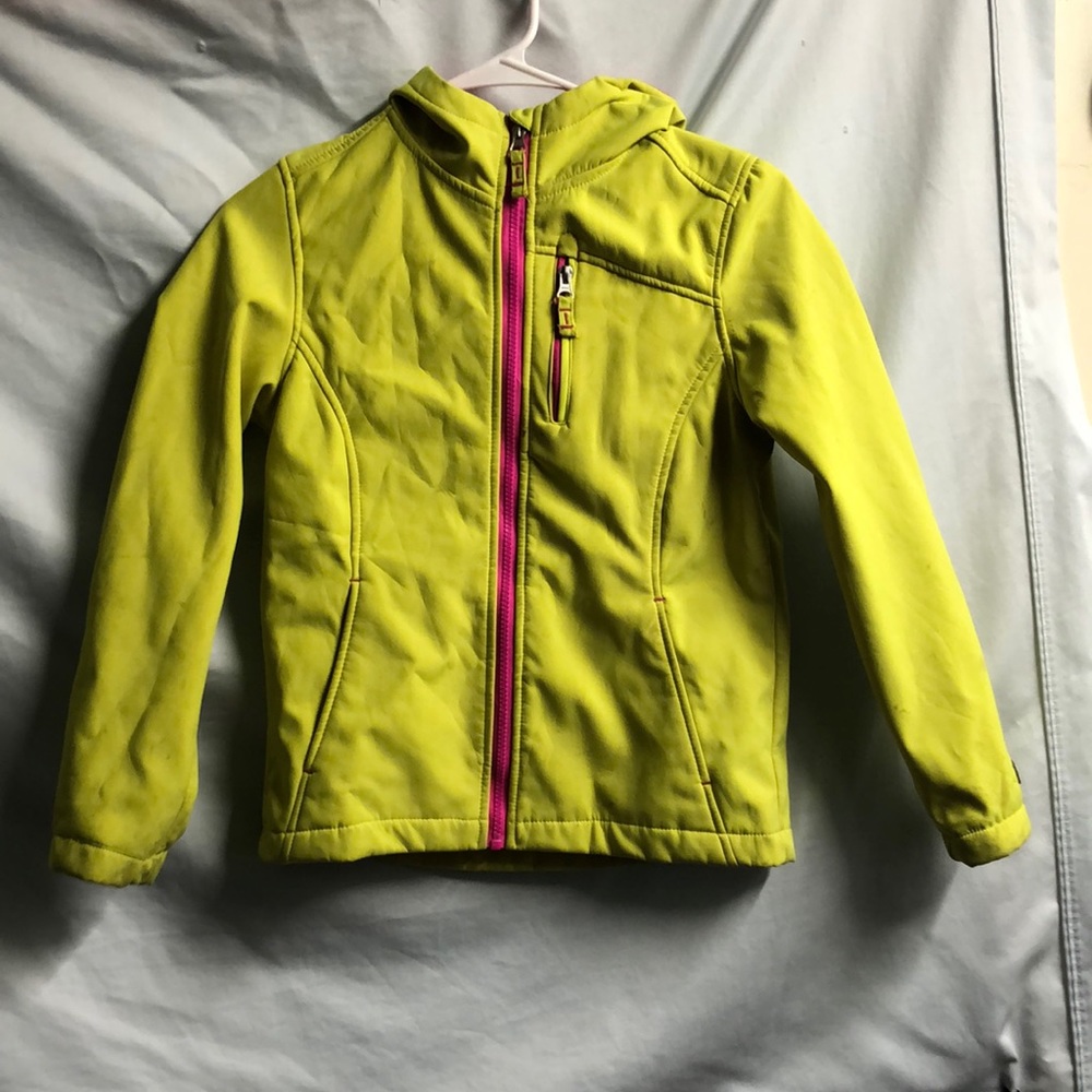 Mountain xpedition girls jacket large 10 12, color citrus sizzle has spots